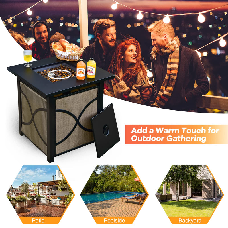 40000 BTU Square Gas Fire Pit Table with Lid