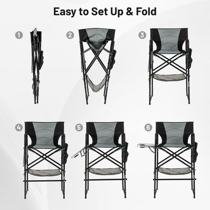 46" Tall Directors Chair Folding Makeup Artist Chair with Foldable Side Table & Footrest