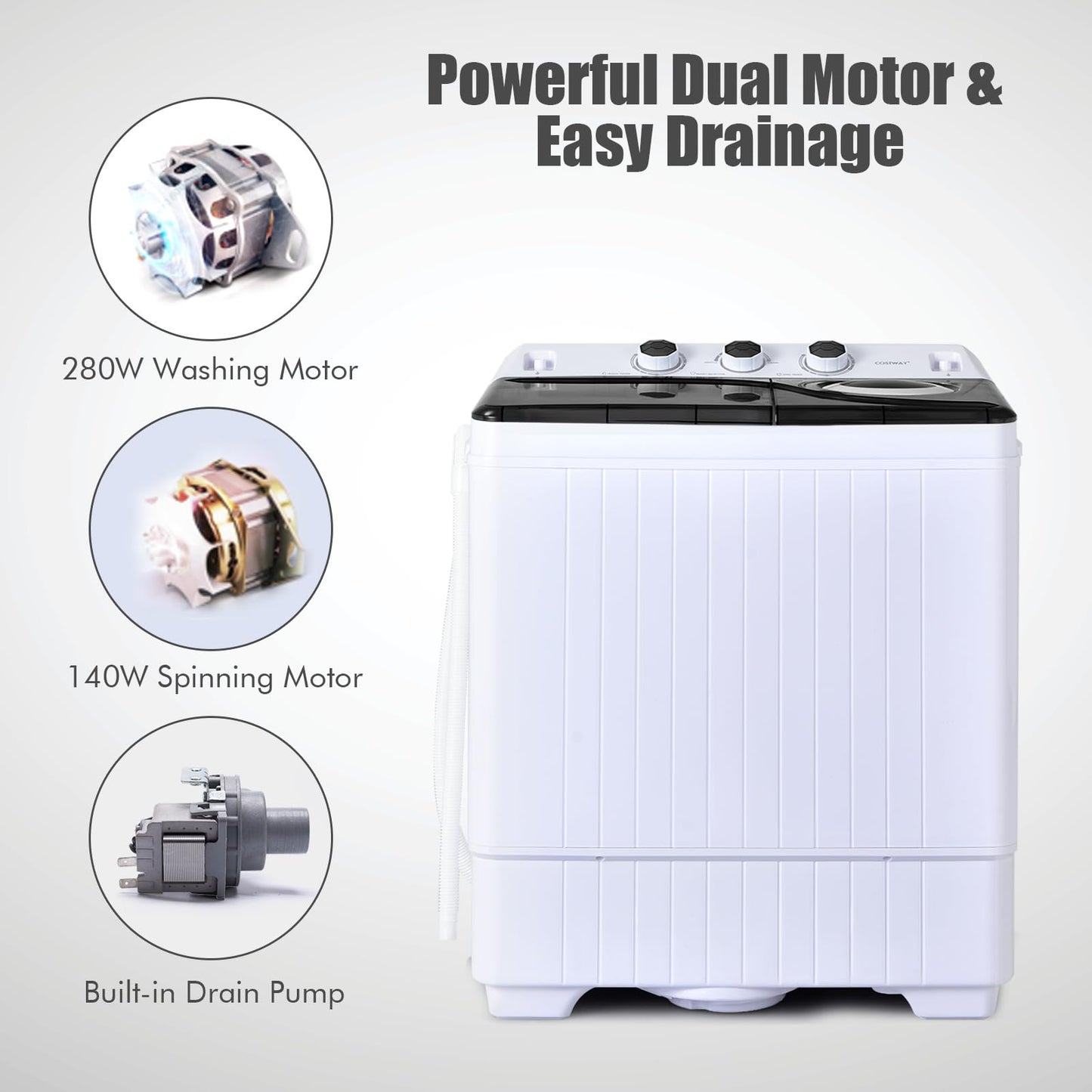 Portable Washing Machine 2-in-1 Twin Tub 26lbs Capacity Laundry Washer(18lbs) and Spinner(8lbs) with Control Knobs