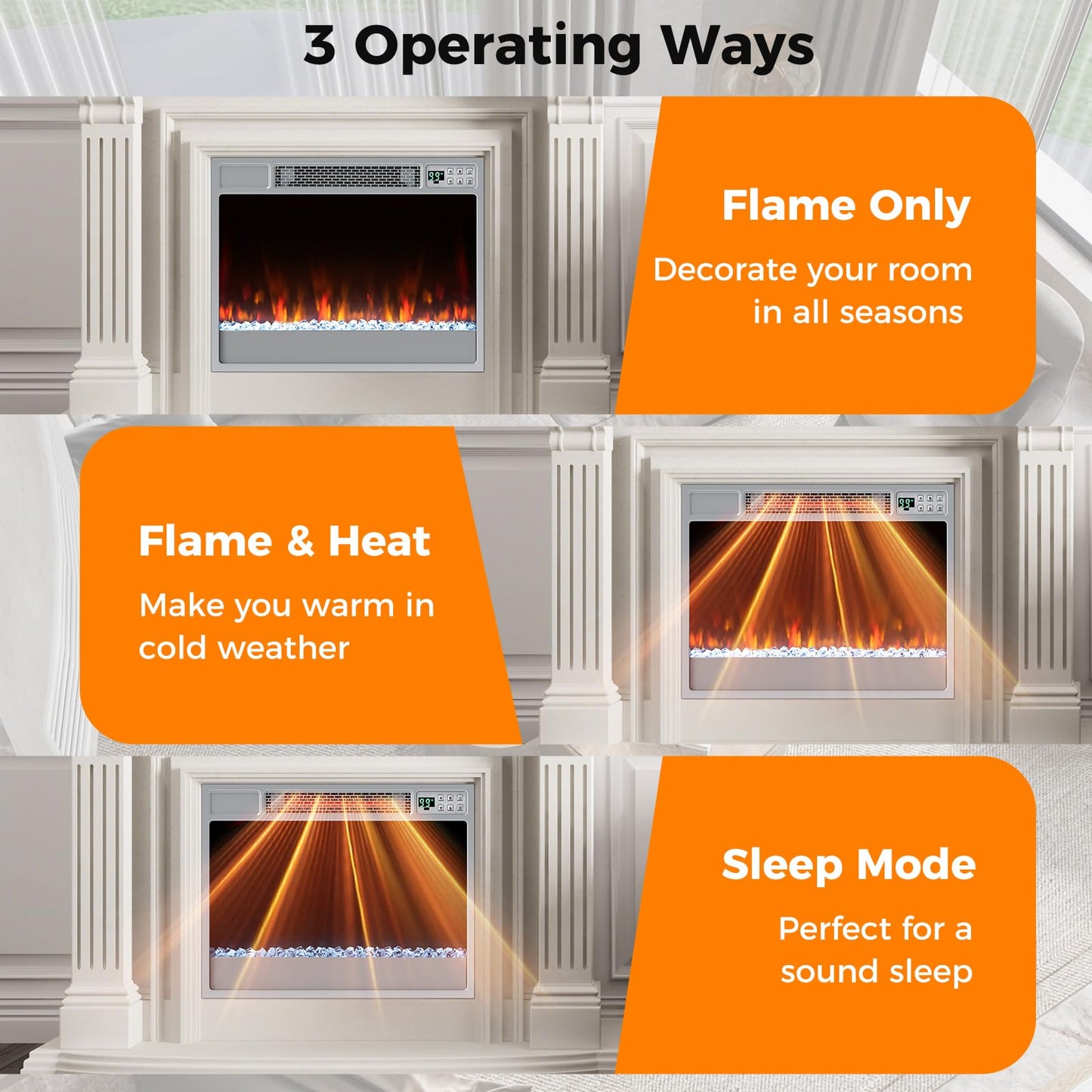 Electric Fireplace Inserts 23-inch Wide 1500W Recessed Fireplace Insert with Remote Control