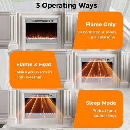 Electric Fireplace Inserts 23-inch Wide 1500W Recessed Fireplace Insert with Remote Control