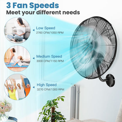 Wall Mount Fan 21 Inches Heavy Duty Metal Wall Fan with 3 Speeds