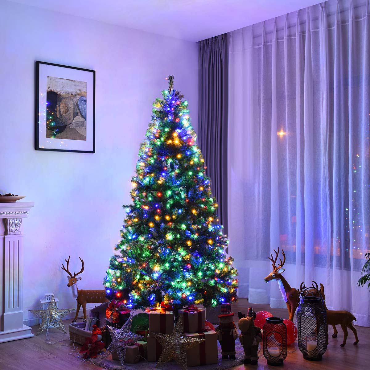 7/8/9 FT Pre lit Christmas Tree with 150/500/750/1000 Warm White & Multicolored Lights