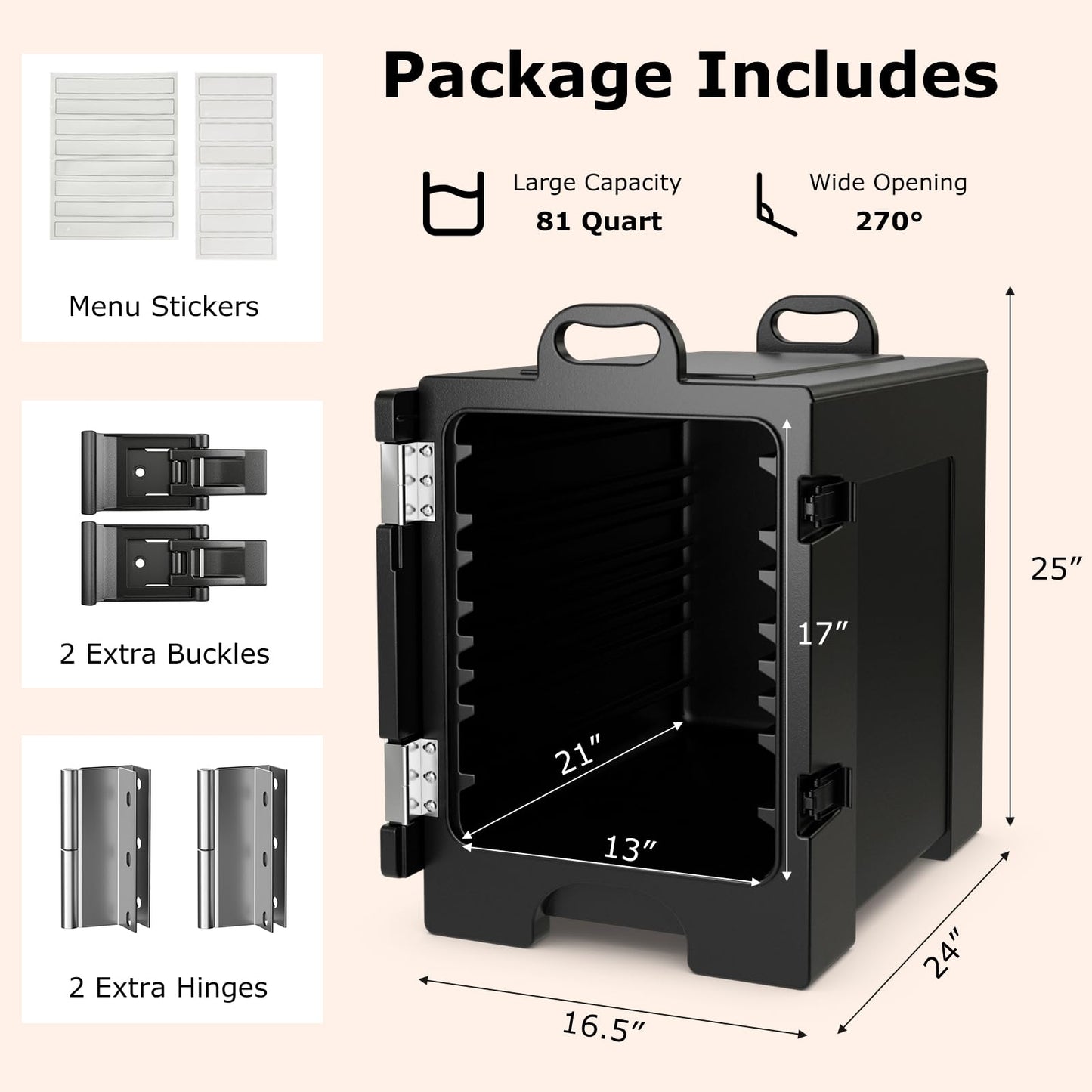 81 QT Hot Box Food Warmer with 5 Full-Size Pans and Handles Double Buckles
