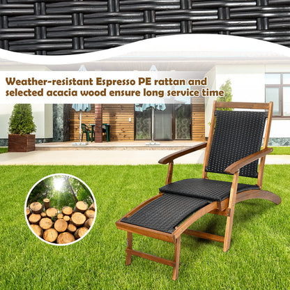 Patio Folding Rattan Lounge Chair with Convenient Retractable Footrest