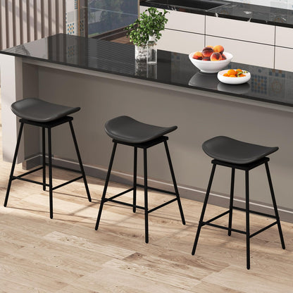 Faux Leather Backless Bar Stools with Padded Saddle Seat and Footrest