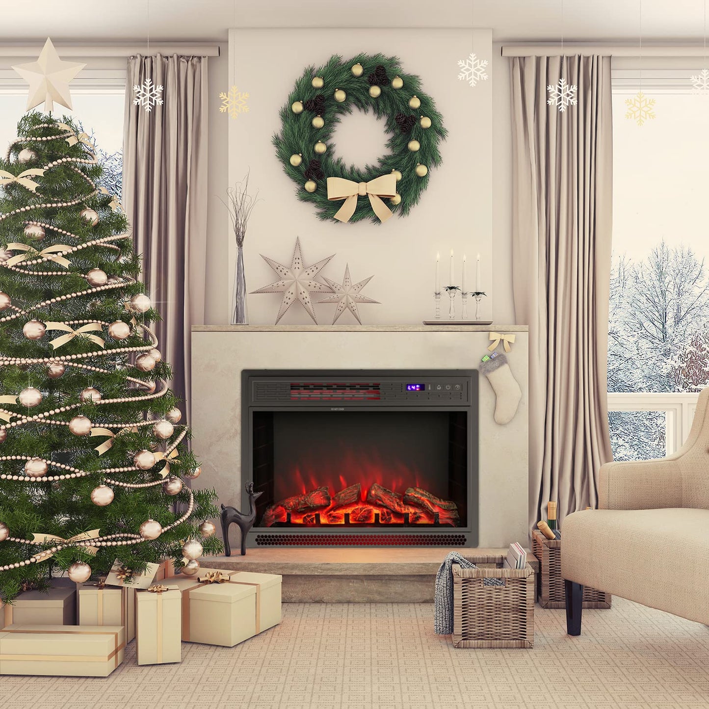 ARLIME 25 Inch Electric Fireplace Inserts in-Wall Recessed and Freestanding Fireplace Heater