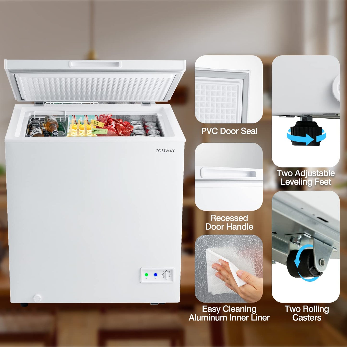 ARLIME Chest Freezer 5 Cu.ft Single Door Deep Refrigerator with 7-Grade Temperature Range -11°F to 10°F