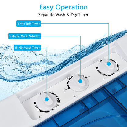 Portable Washing Machine, Twin Tub 26 Lbs Capacity, 18 Lbs Washer and 8 Lbs Spinner