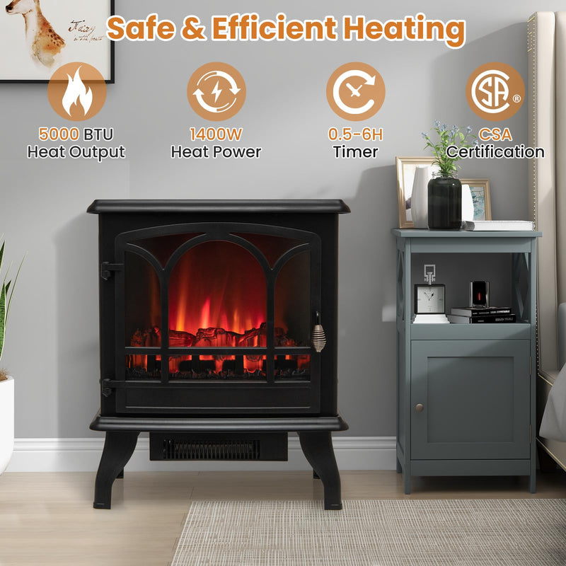 Electric Fireplace Stove with 3-Sided View, Remote Control, 1400W Portable Freestanding Heater with Thermostat