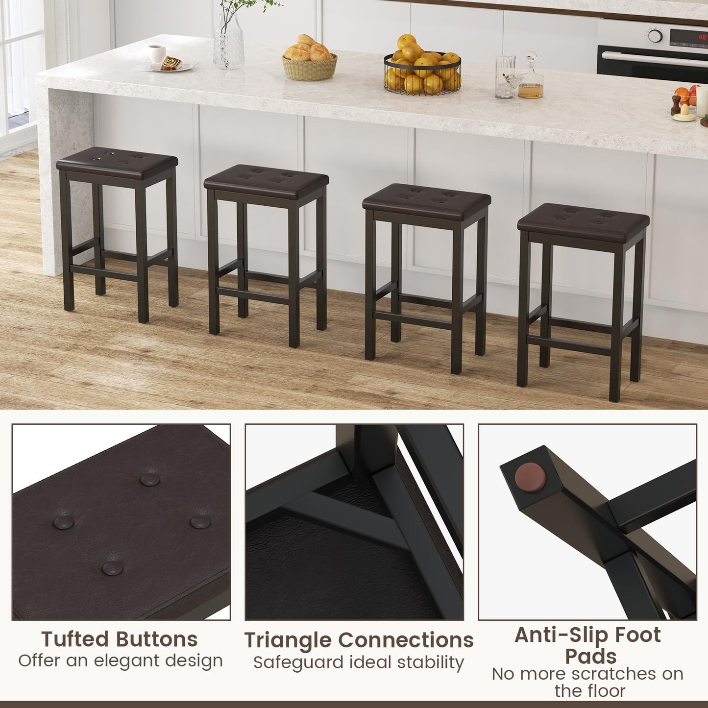 Bar Stools Set of 2/4 24-inch Backless Counter Height Stools