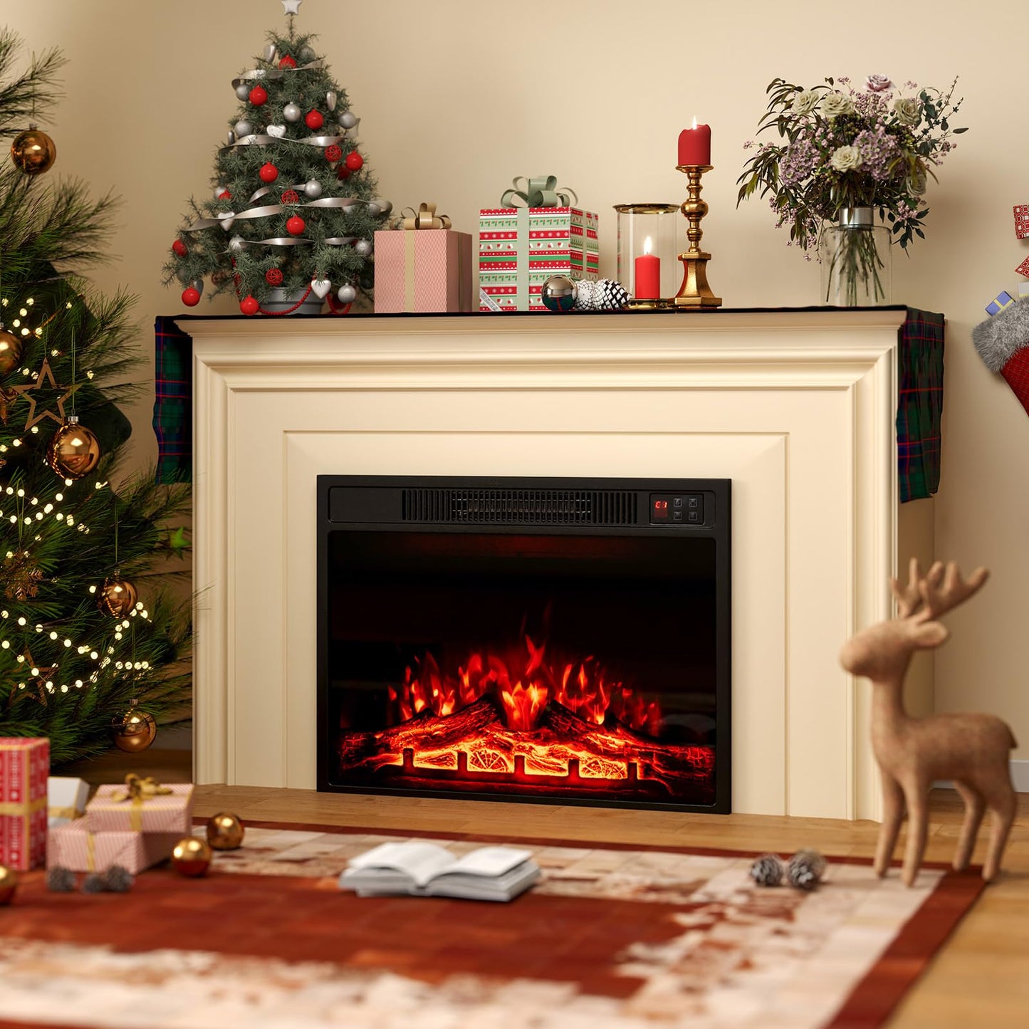 23 Inches Electric Fireplace Insert 750W/1500W Fireplace Heater with Remote Control