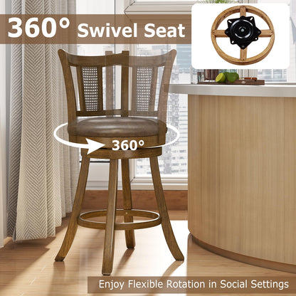 25”/30” Solid Rubber Wood Swivel Counter Chairs with Faux Leather Seat