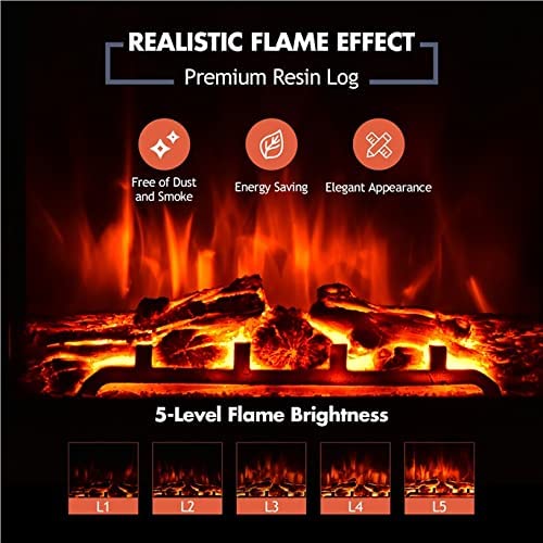 ARLIME 18"/ 25"/ 28" Electric Fireplace Inserts, 1500W Freestanding & Recessed Fireplace