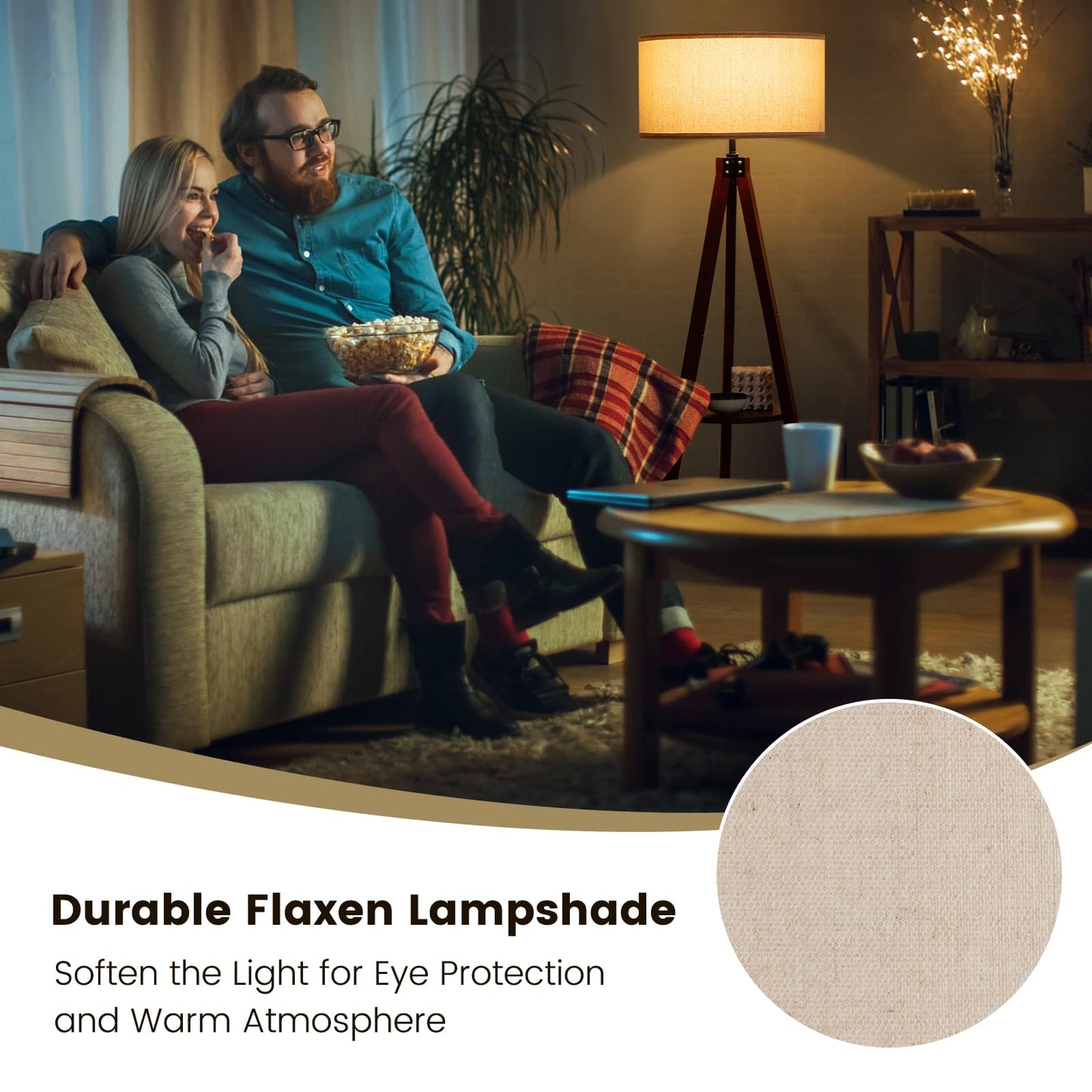 ARLIME Tripod Floor Lamp, Mid Century Wood Standing Lamp with Storage Shelves