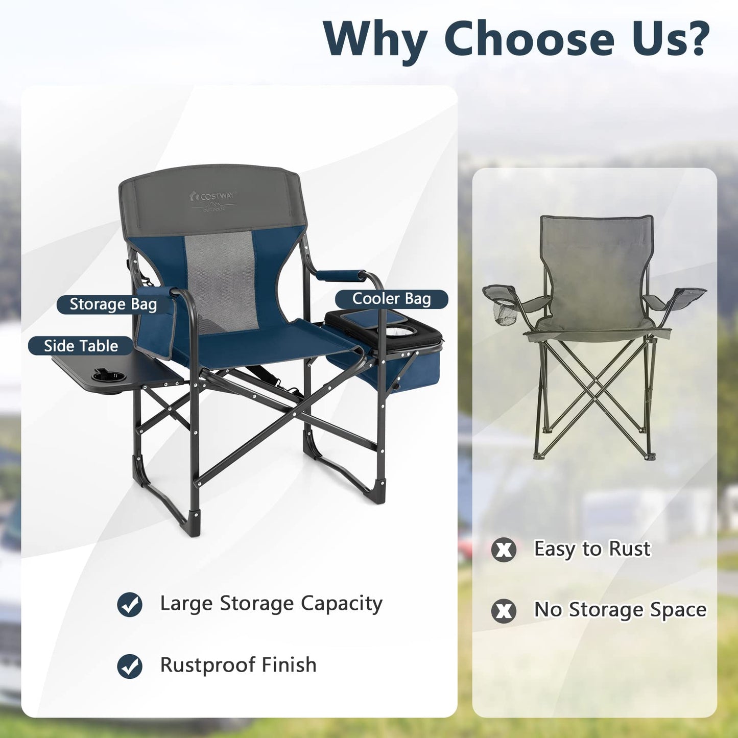 Folding Camping Chair Heavy-Duty Director Chair Supports 400lbs for Adults