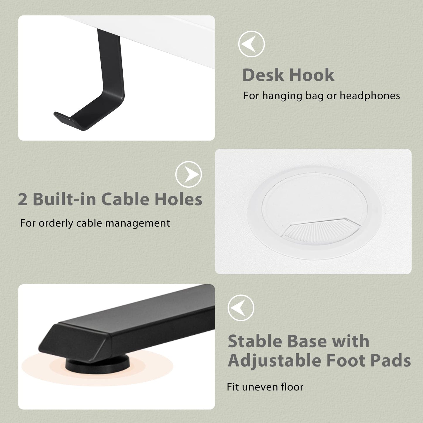 48" x 24" Manual Sit to Stand Desk with Headphone Hook & Cable Tray
