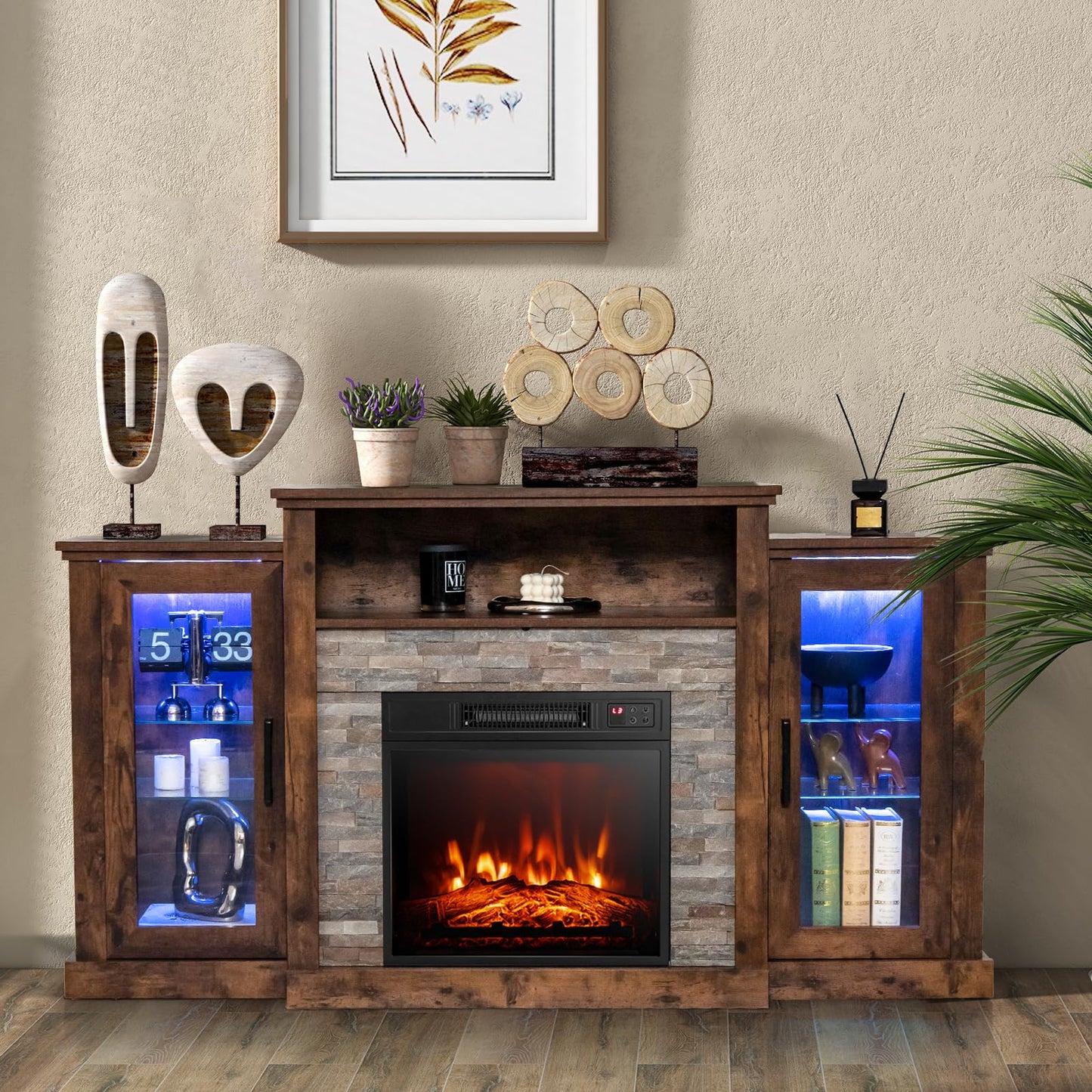 Fireplace TV Stand with LED Lights for TV up to 65”, Entertainment Center with 18” Electric Fireplace