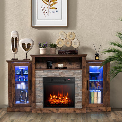 Fireplace TV Stand with LED Lights for TV up to 65”, Entertainment Center with 18” Electric Fireplace