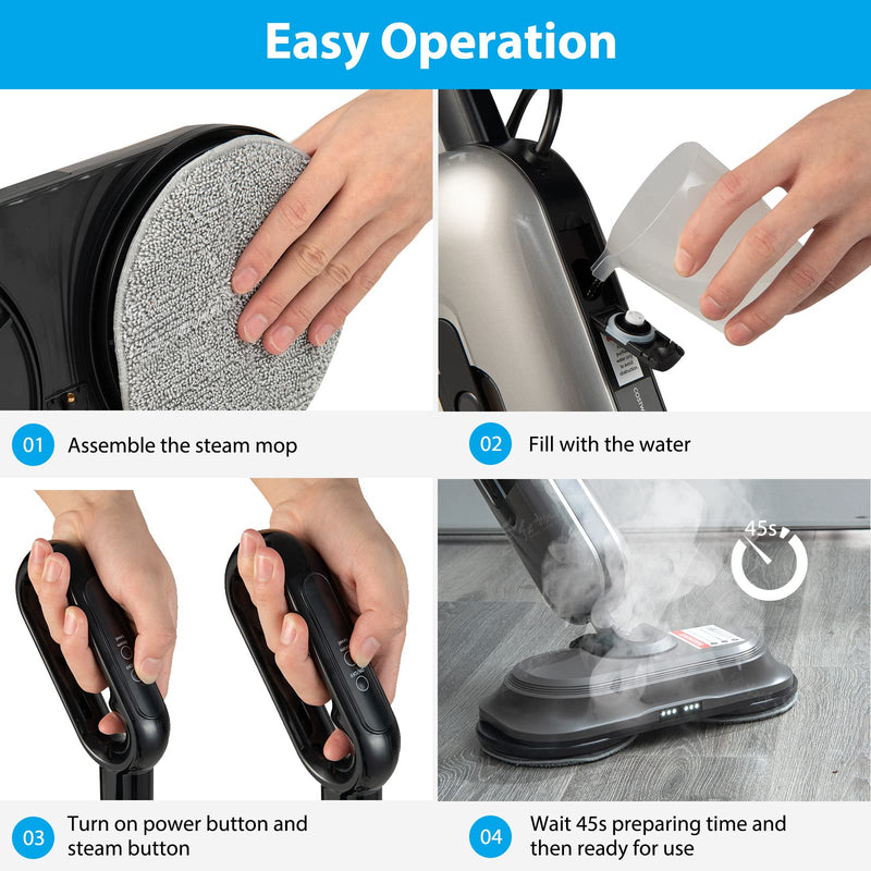 Multipurpose Steam Cleaner 180° Dual Rotating Handheld Steam Mop