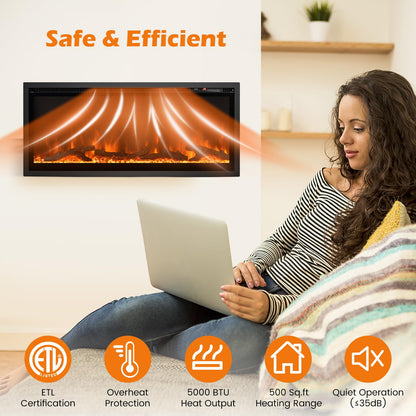 Electric Fireplace 42-Inch Wide, 9 Flame Color, 5-Level Brightness, 8H Timer, Thermostat