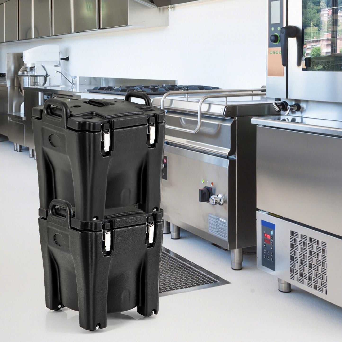 Insulated Food Carrier 32Qt Stackable Catering Hot Box w/ 4 Directional Wheels