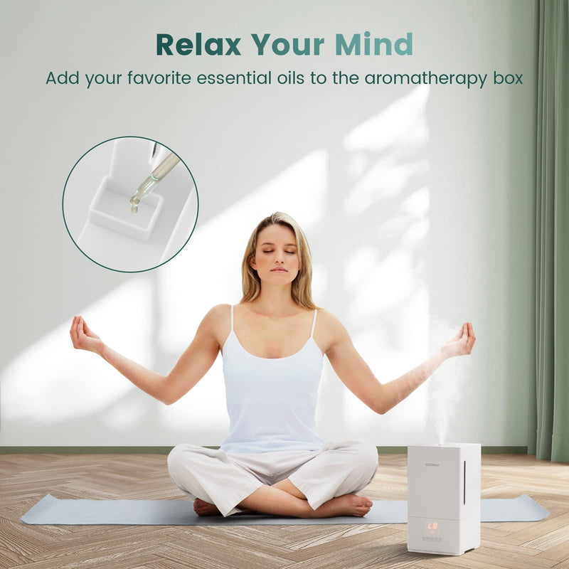 Humidifiers for Bedroom, 4L Ultrasonic Humidifier with Essential Oil Diffuser, 2 Mist Levels