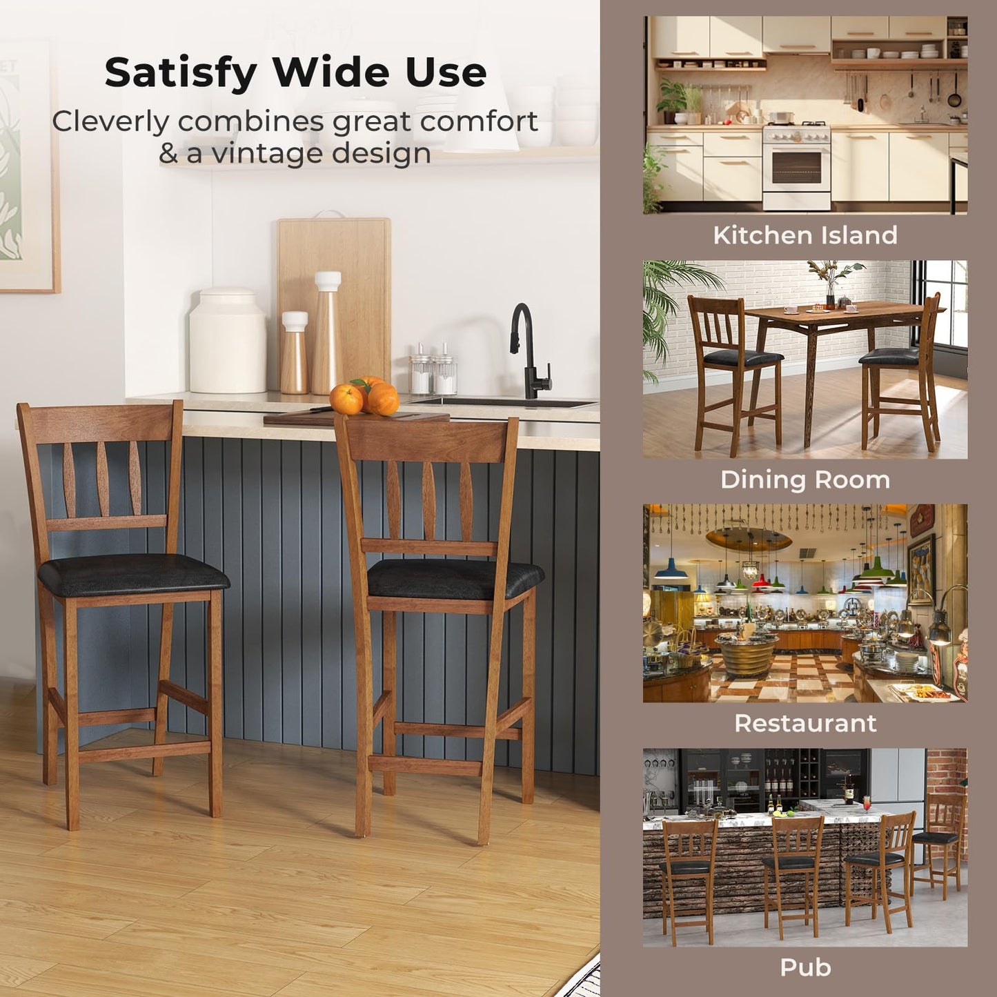 25.5'' Mid Century Modern Wooden Bar Stools with Backrest