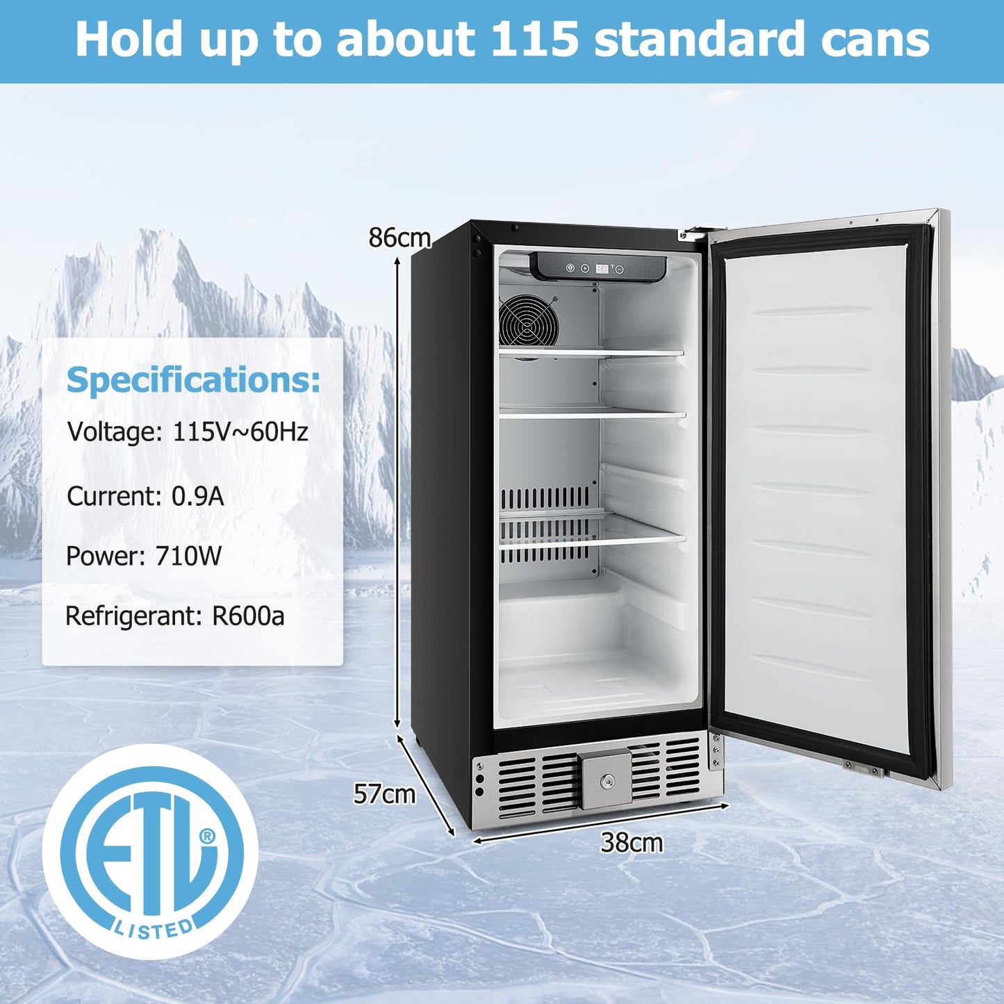 115 Cans Compact Beverage Refrigerator with Adjustable Shelves & Stainless Steel Door