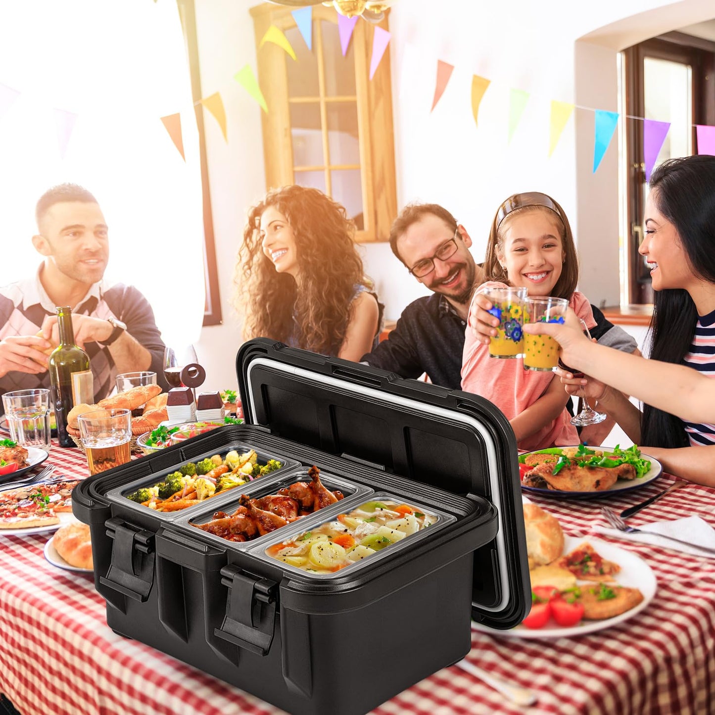 Insulated Food Pan Carrier 31 Qt Catering Hot Box w/ 3 Food-Grade Pans