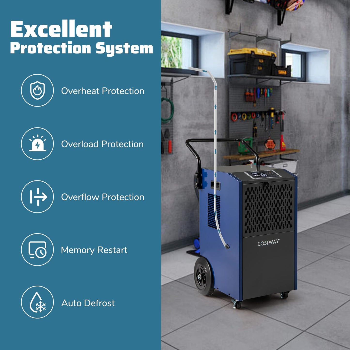 154 Pints Commercial Dehumidifier with Pump with Drain Hoses for Basements