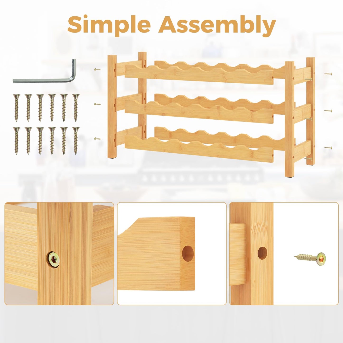 18 Bottle Tabletop Wine Holder with Wave Slot for Kitchen