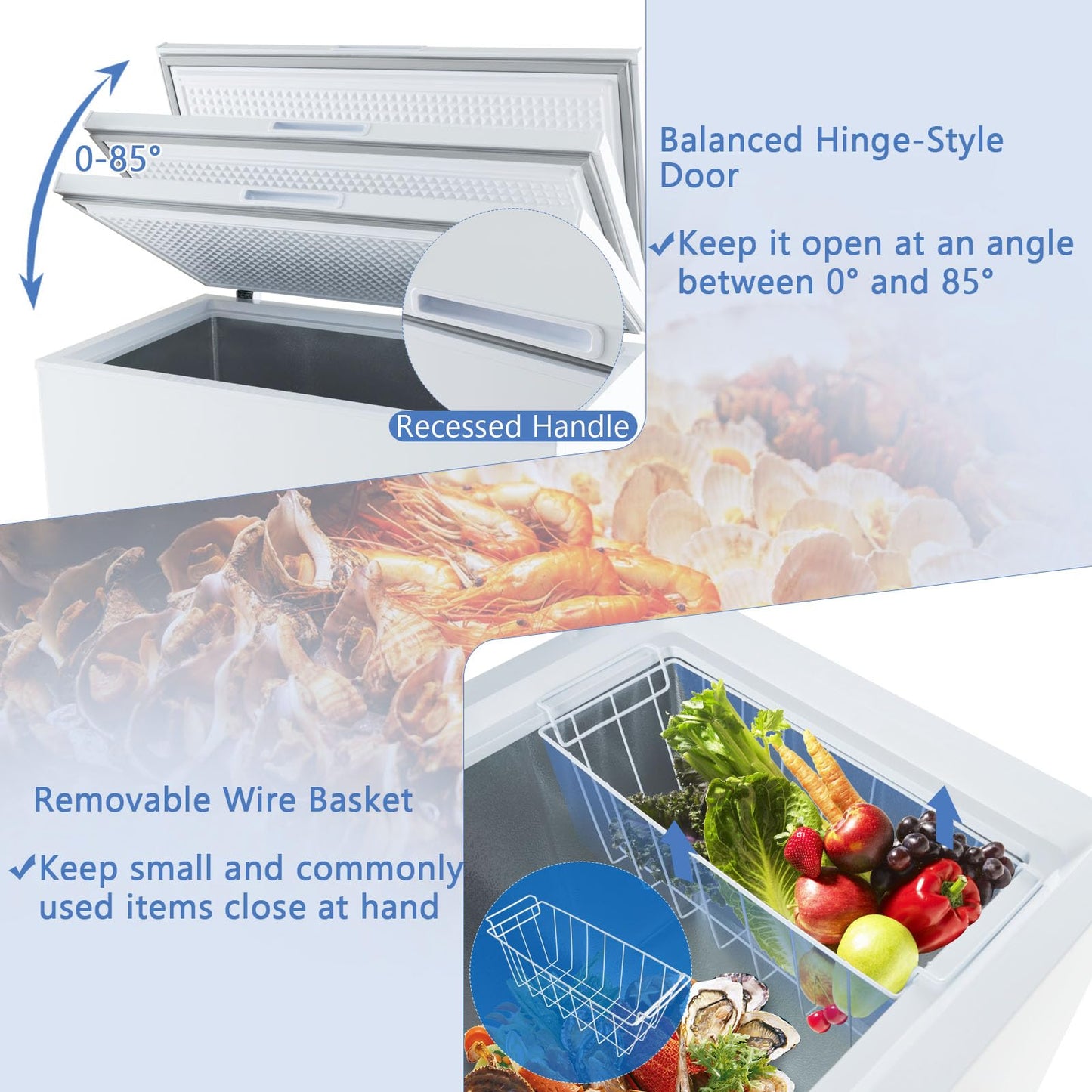 10 Cu.Ft. Chest Freezer, Compact Deep Freezer with 7-Level Adjustable Temperature, Removable Basket