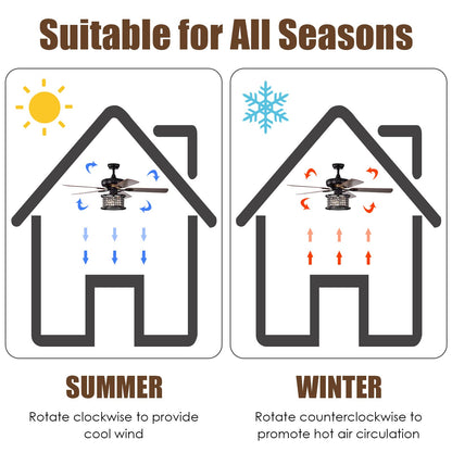 52-Inch Ceiling Fan Light, Crystal Ceiling Fan with Lights & Remote Control (Matte Black)