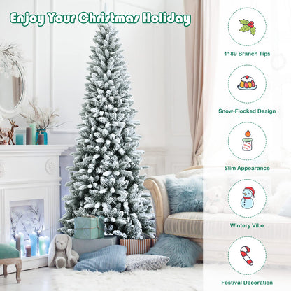 7.5Ft Snow-Flocked Artificial Christmas Tree w/ 1189 Branch Tips