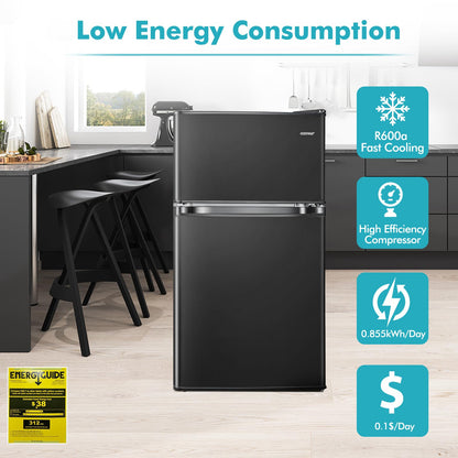 Compact Refrigerator, 3.2 Cu.Ft. Fridge Freezer Compartment with Reversible 2 Door, Adjustable Thermostat
