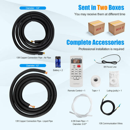 Mini Split Ac/Heating System - 18000BTU Mini Split Air Conditioner w/Heat Pump, 19 SEER2 208-230V Inverter Split AC Unit