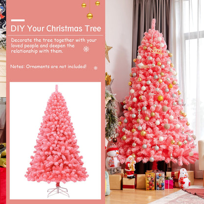 7.5Ft Artificial Christmas Tree Realistic Snow Flocked Hinged Pine Tree with Solid Metal Stand