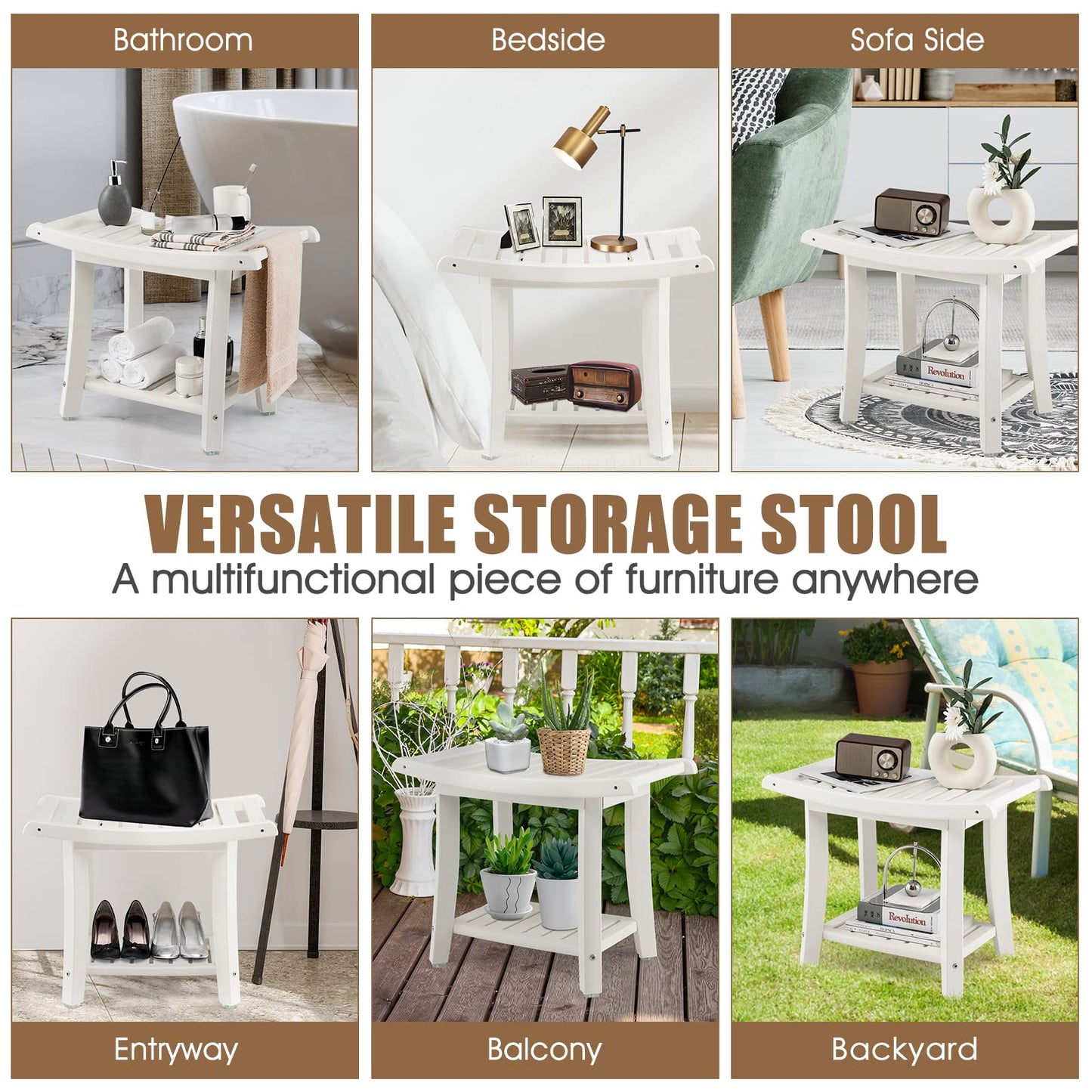 Waterproof Shower Bench With Storage Shelf for Shaving Legs and SPA