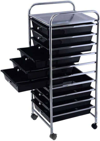 ARLIME 10-Drawer Storage Cart, 10 Drawer Trolley, Rolling Organizer Cart
