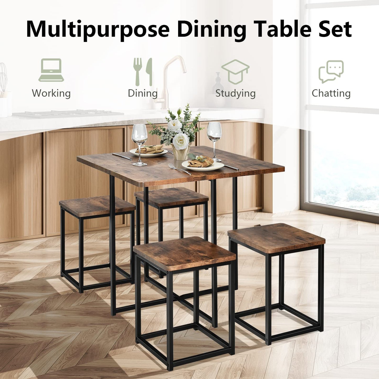 5 Piece Dining Table Set Counter Kitchen Table and Chair Set