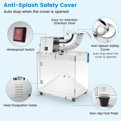 Commercial Shaved Ice Machine, 440 Lbs/H Stainless Steel Ice Crusher with Safety On/Off Switch