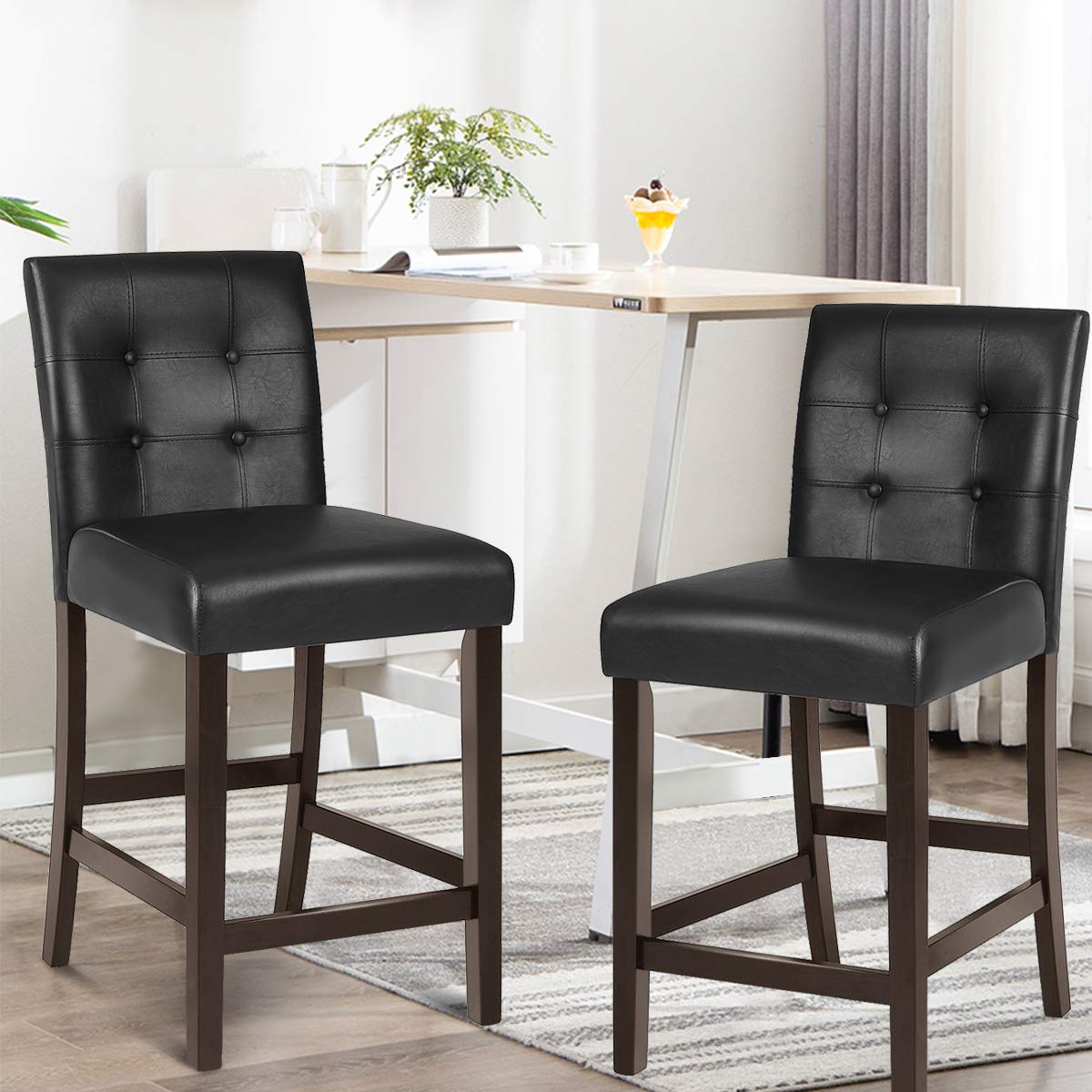 Set of 2 Bar Stools 25‘’ Upholstered Barstool with Back