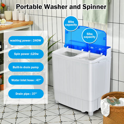 ARLIME Portable Twin Tub Washing Machine Wash & Spin Cycle Dryer