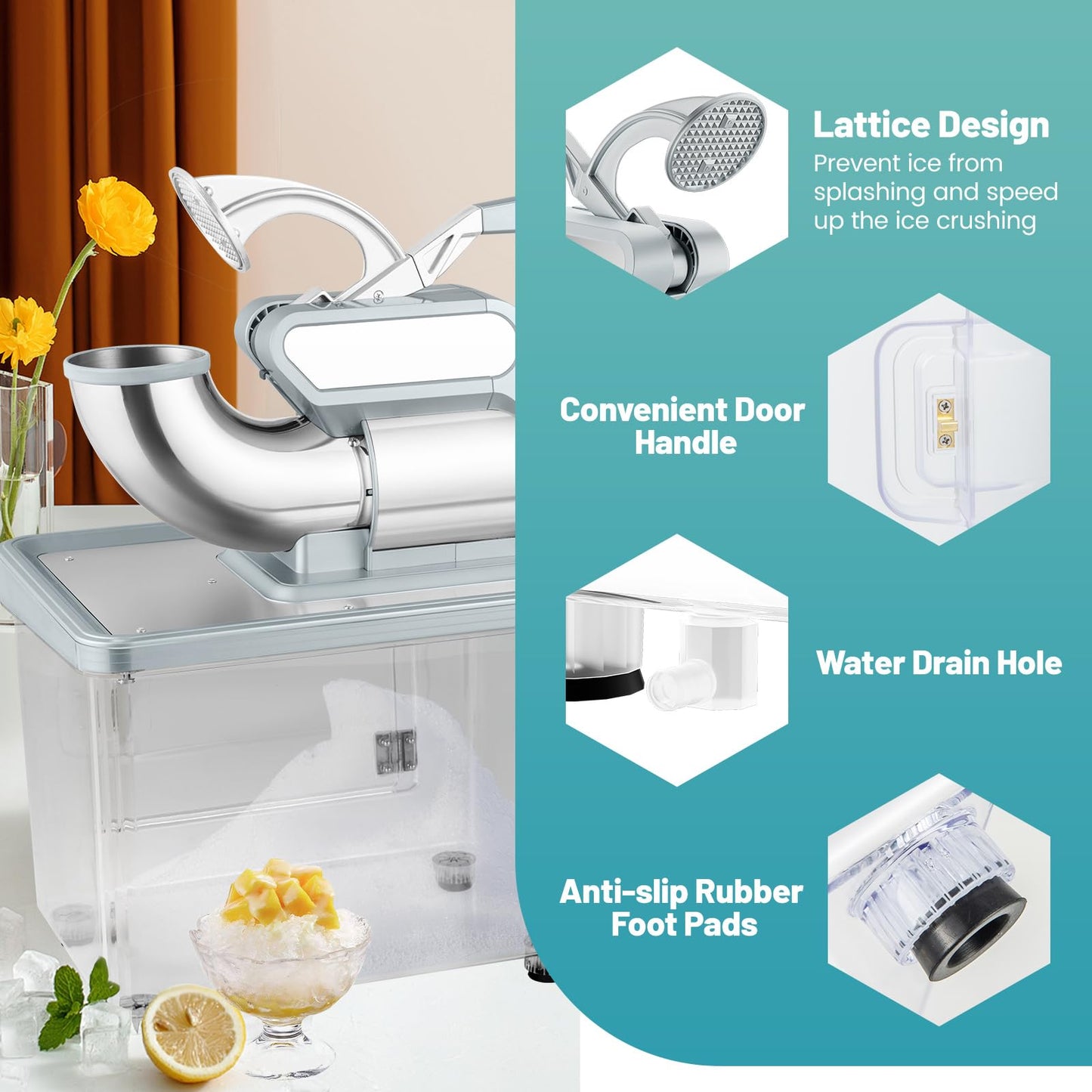 ARLIME Shaved Ice Machine Commercial, 660 LBS/H 300W Electric Ice Crusher