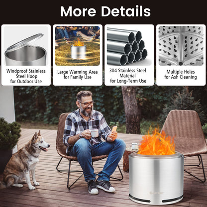 18.5 Inches Smokeless Fire Pit with Double Wall Design