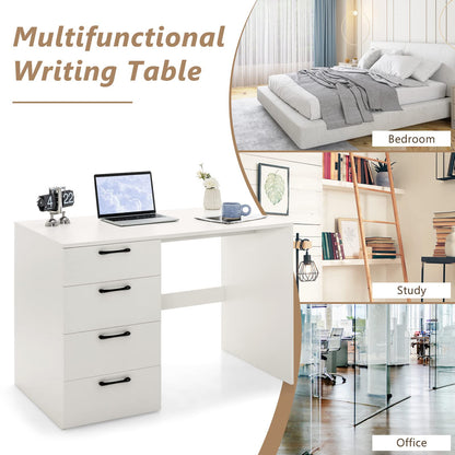 White Computer Desk with 4 Large Drawers Home Office PC Desk Workstation for Writing