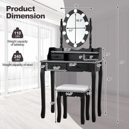 Vanity Desk with Lights 2-in-1 Makeup Table with 3 Modes Adjustable Lighted LED Mirror & Cushioned Stool