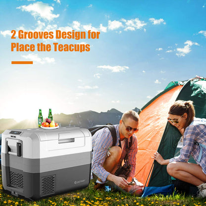 58-Quart Compressor Travel Refrigerator with Two-way Open Door for Outdoor Use