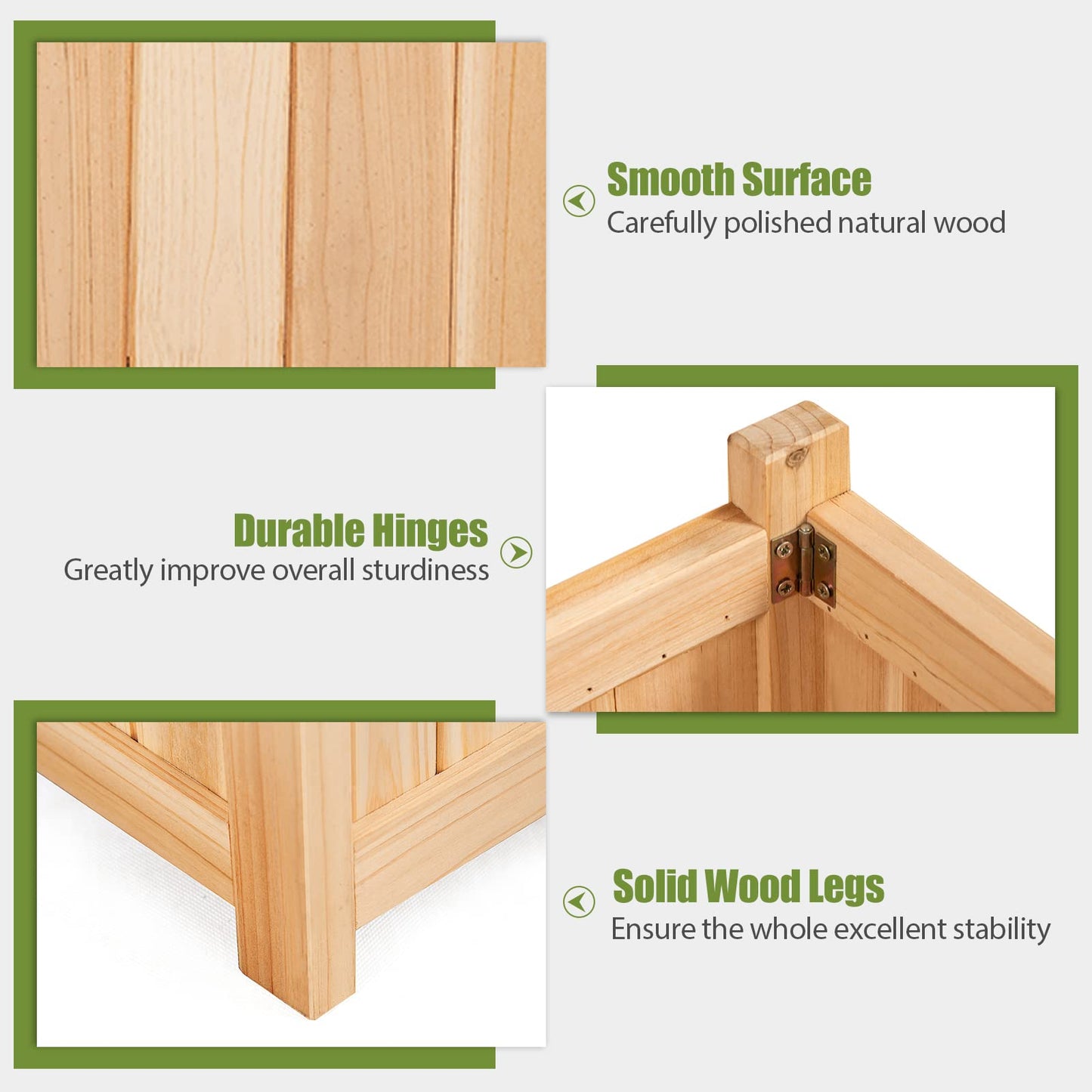 Wooden Planter Garden Bed with Drainage Holes for Vegetables